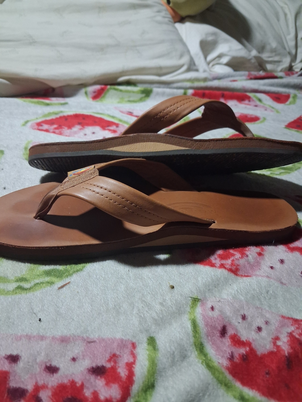 Rainbow Brown Womens Leather Sandals Tan Single Layer